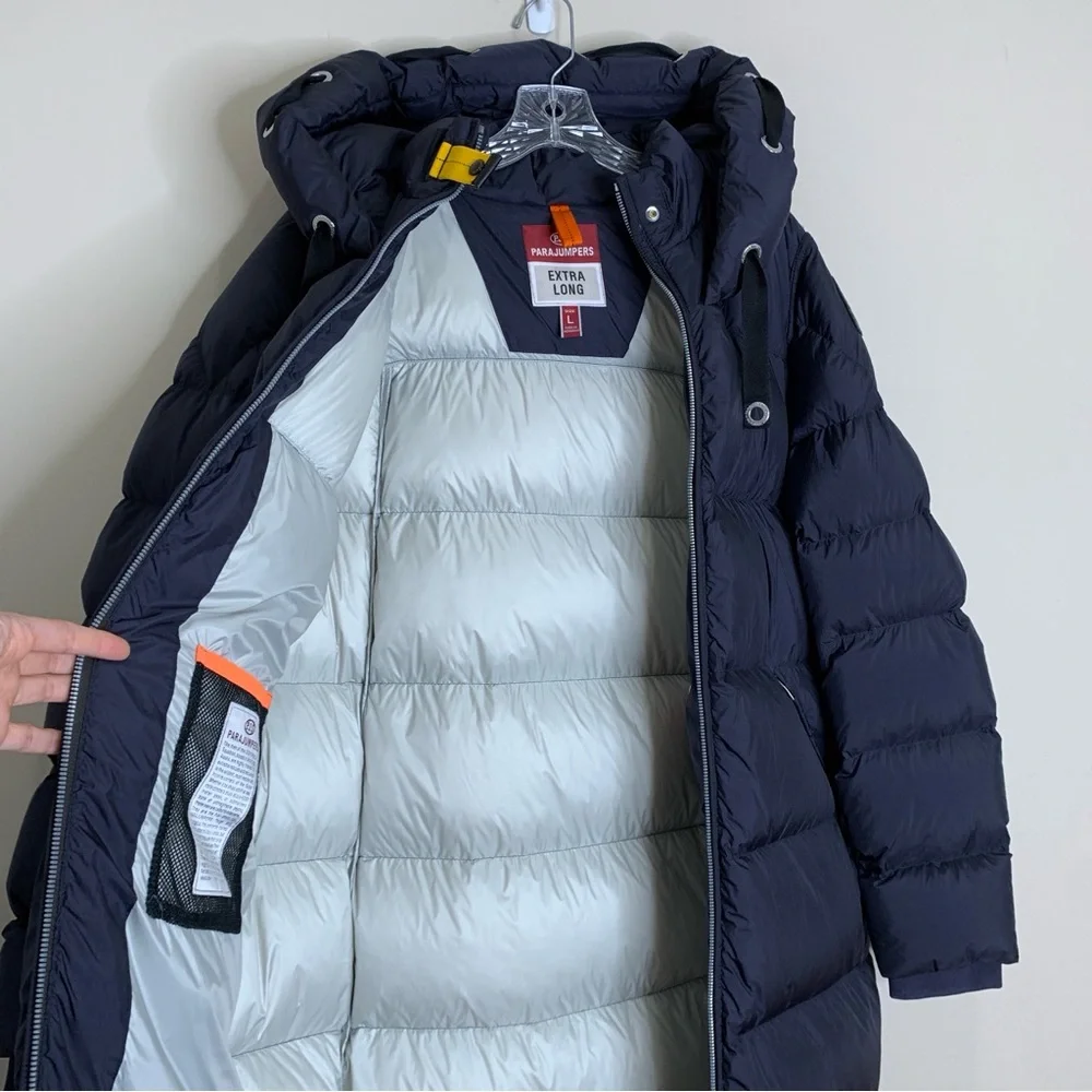 Parajumpers Panda Long Down Jacket (Sz L) Hooded Puffer Coat Navy - Picture 11 of 16